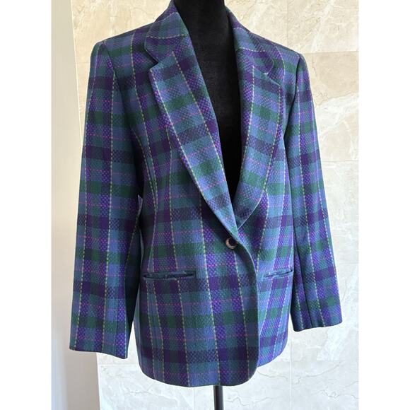 Vintage Pendleton Wool Blazer Petite 12 Purple Plaid Holiday Hostess USA 80s - Picture 2 of 10